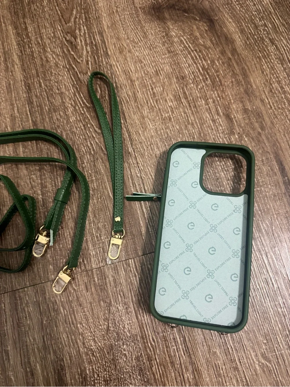 Green Leather Crossbody Phone Case with Wrist Strap